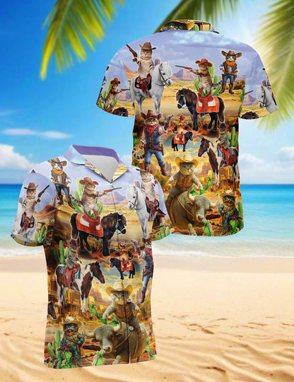 Meowdy Cowboy Cat Hawaiian Shirt for Men, Button Down Aloha Shirt - Azhawaiian