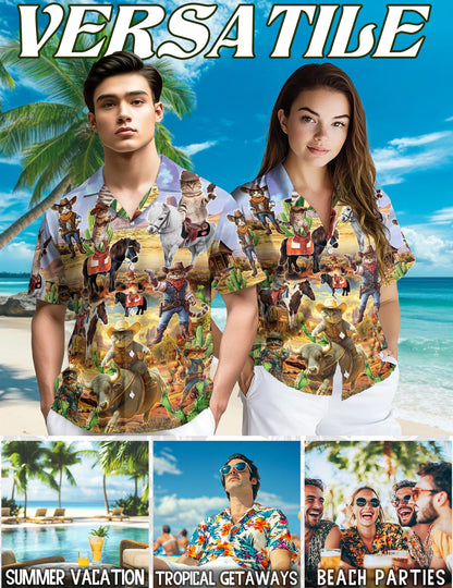 Meowdy Cowboy Cat Hawaiian Shirt for Men, Button Down Aloha Shirt - Azhawaiian