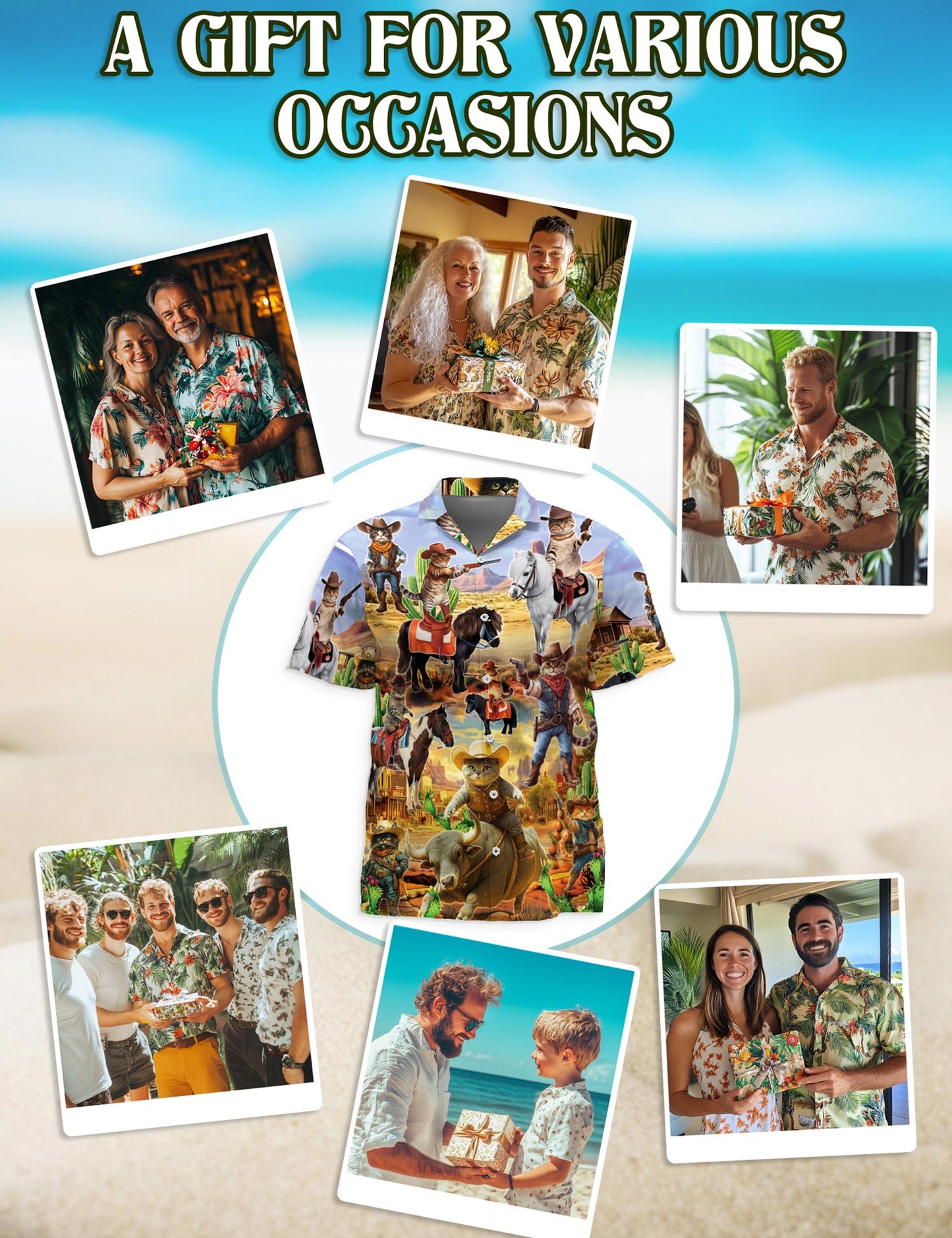 Meowdy Cowboy Cat Hawaiian Shirt for Men, Button Down Aloha Shirt - Azhawaiian