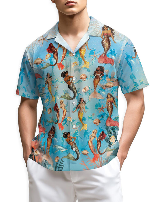 Azhawaiian Mermaid Coral Reef Hawaiian Shirt for Men