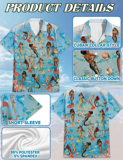 Mermaid Coral Reef Hawaiian Shirt for Men, Button Down Aloha Shirt - Azhawaiian