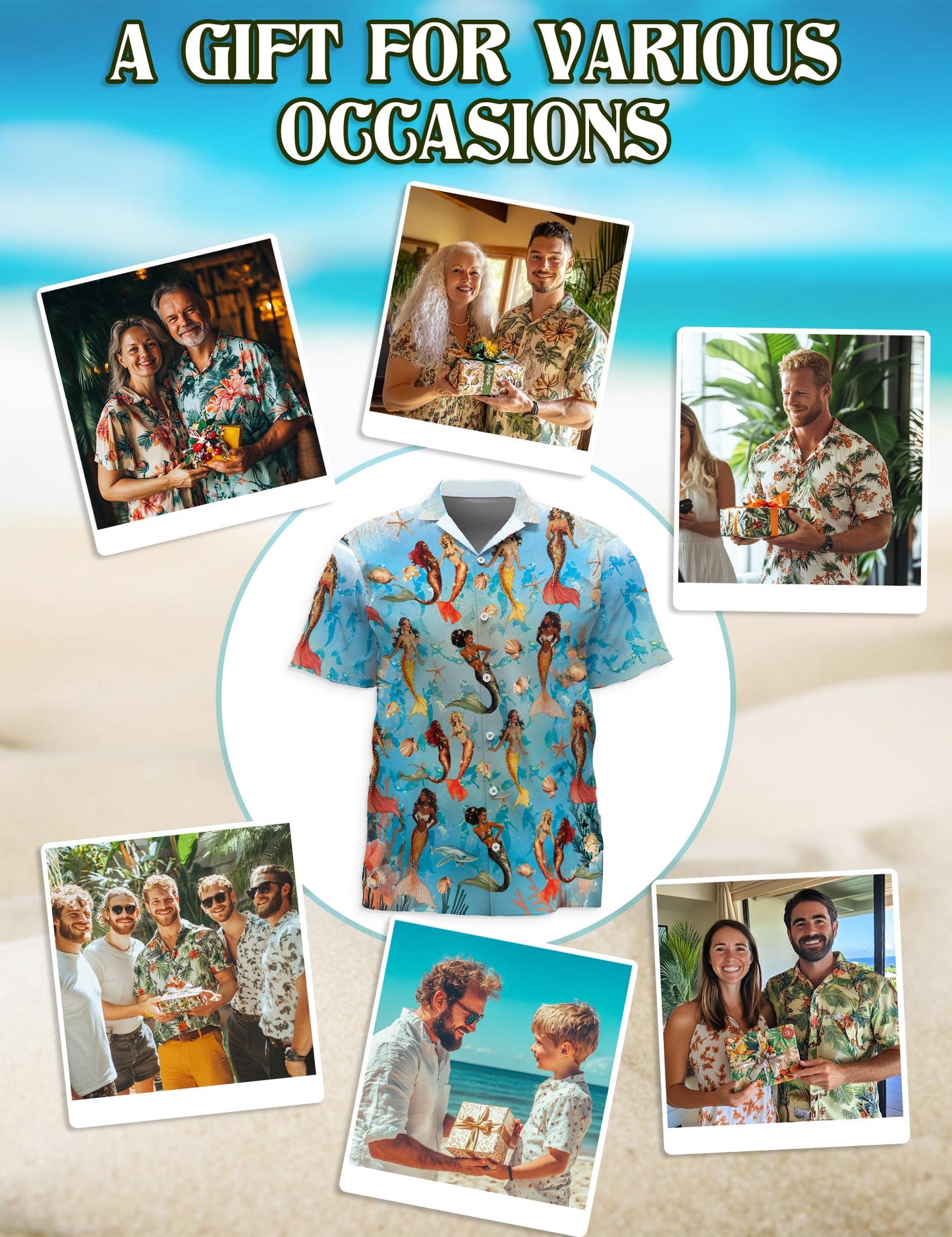 Mermaid Coral Reef Hawaiian Shirt for Men, Button Down Aloha Shirt - Azhawaiian