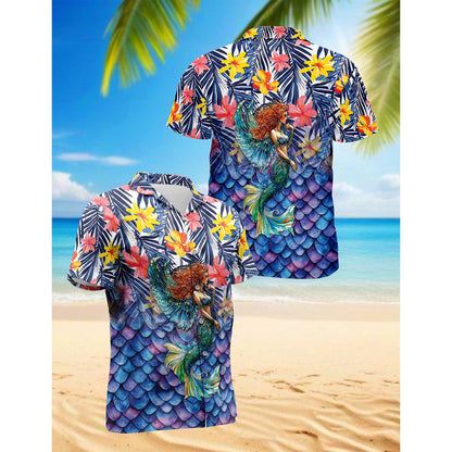 Mermaid Tropical Hawaiian Shirt for Men, Button Down Aloha Shirt - Azhawaiian