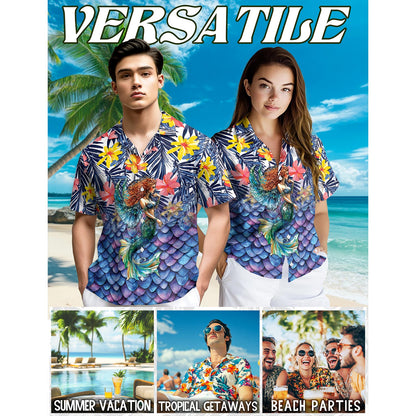 Mermaid Tropical Hawaiian Shirt for Men, Button Down Aloha Shirt - Azhawaiian