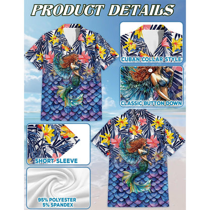 Mermaid Tropical Hawaiian Shirt for Men, Button Down Aloha Shirt - Azhawaiian
