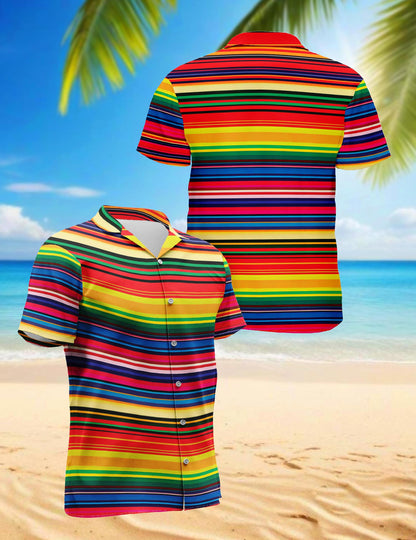 Mexican Serape Blanket Pattern Hawaiian Shirt for Men, Button Down Aloha Shirt - Azhawaiian