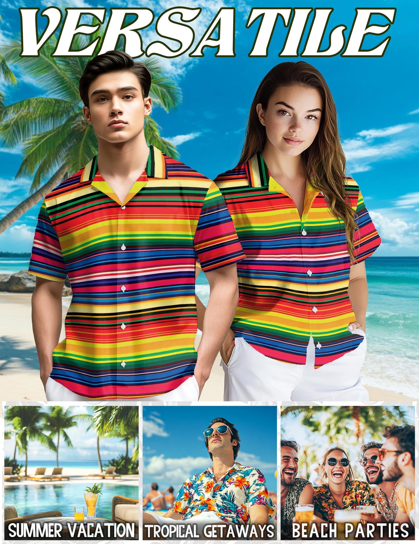 Mexican Serape Blanket Pattern Hawaiian Shirt for Men, Button Down Aloha Shirt - Azhawaiian