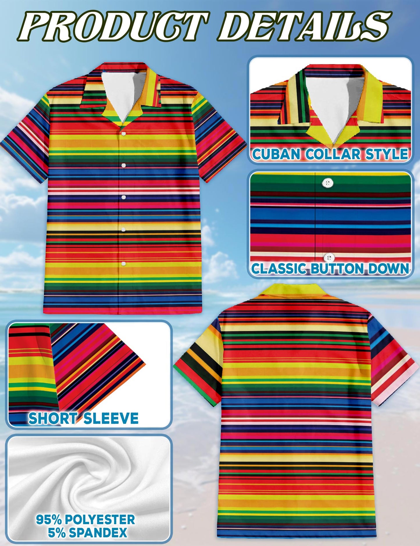 Mexican Serape Blanket Pattern Hawaiian Shirt for Men, Button Down Aloha Shirt - Azhawaiian