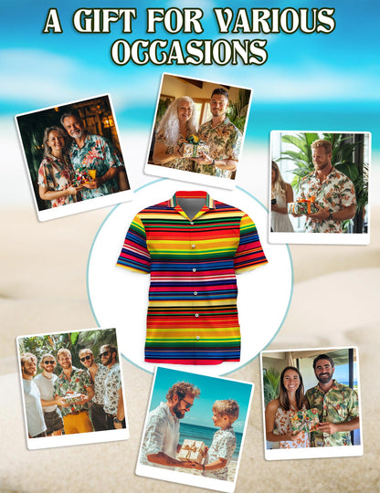 Mexican Serape Blanket Pattern Hawaiian Shirt for Men, Button Down Aloha Shirt - Azhawaiian