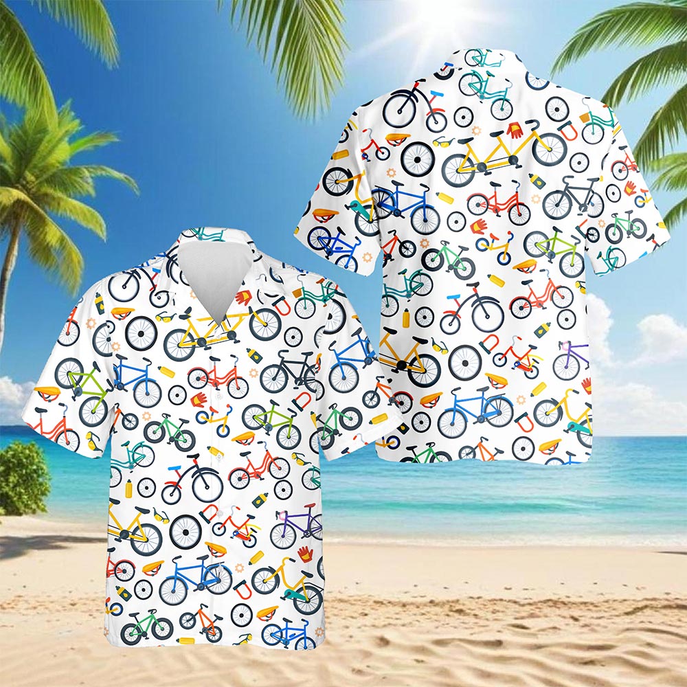 Mini Bicycle Hawaiian Shirt for Men, Button Down Aloha Shirt - Azhawaiian