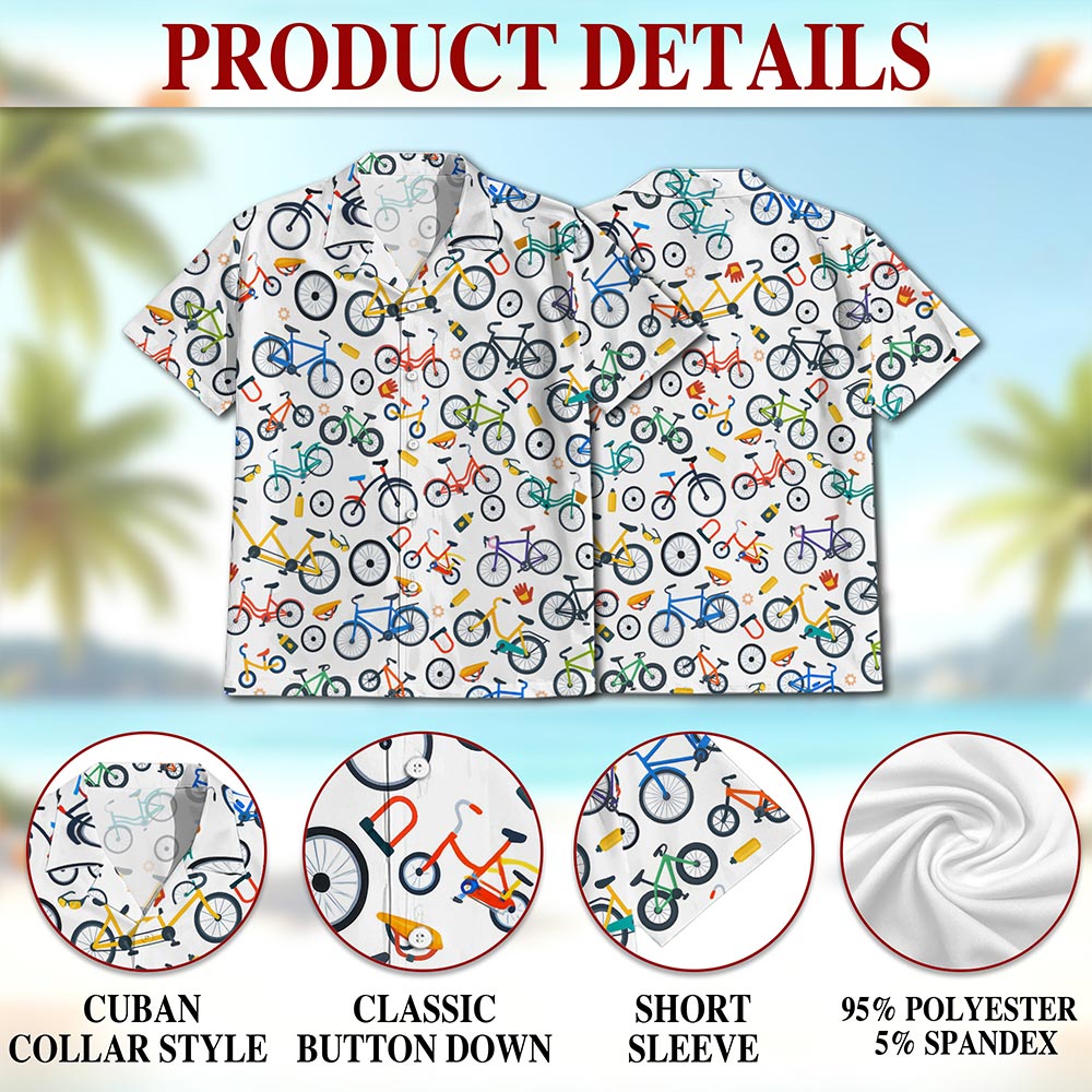 Mini Bicycle Hawaiian Shirt for Men, Button Down Aloha Shirt - Azhawaiian