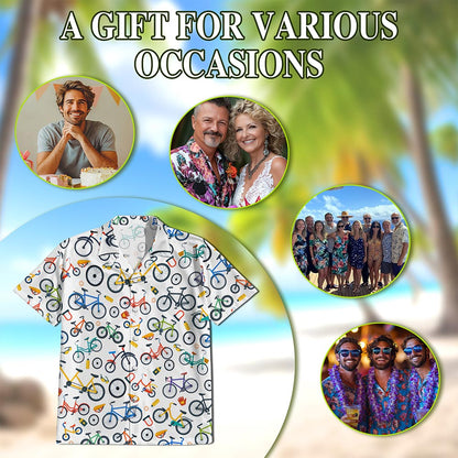Mini Bicycle Hawaiian Shirt for Men, Button Down Aloha Shirt - Azhawaiian