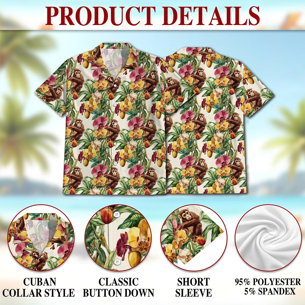 Monkey Hawaiian Shirt for Men, Button Down Aloha Shirt - Azhawaiian