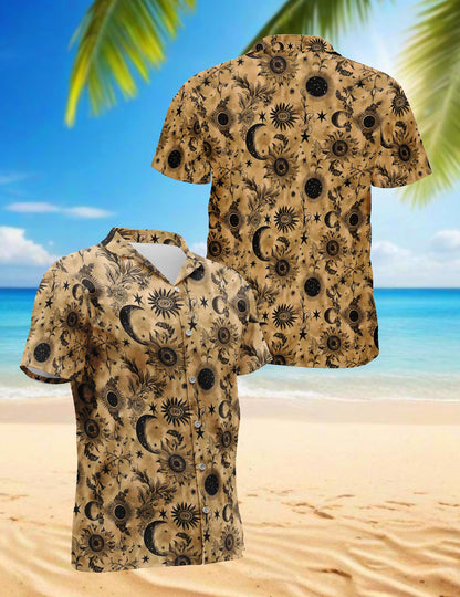 Moon Pattern Hawaiian Shirt for Men, Button Down Aloha Shirt - Azhawaiian