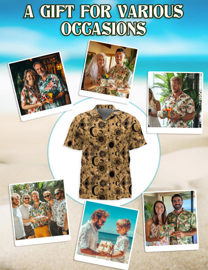 Moon Pattern Hawaiian Shirt for Men, Button Down Aloha Shirt - Azhawaiian
