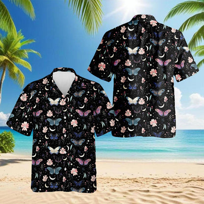 Moon and Flower Hawaiian Shirt for Men, Button Down Aloha Shirt - Azhawaiian