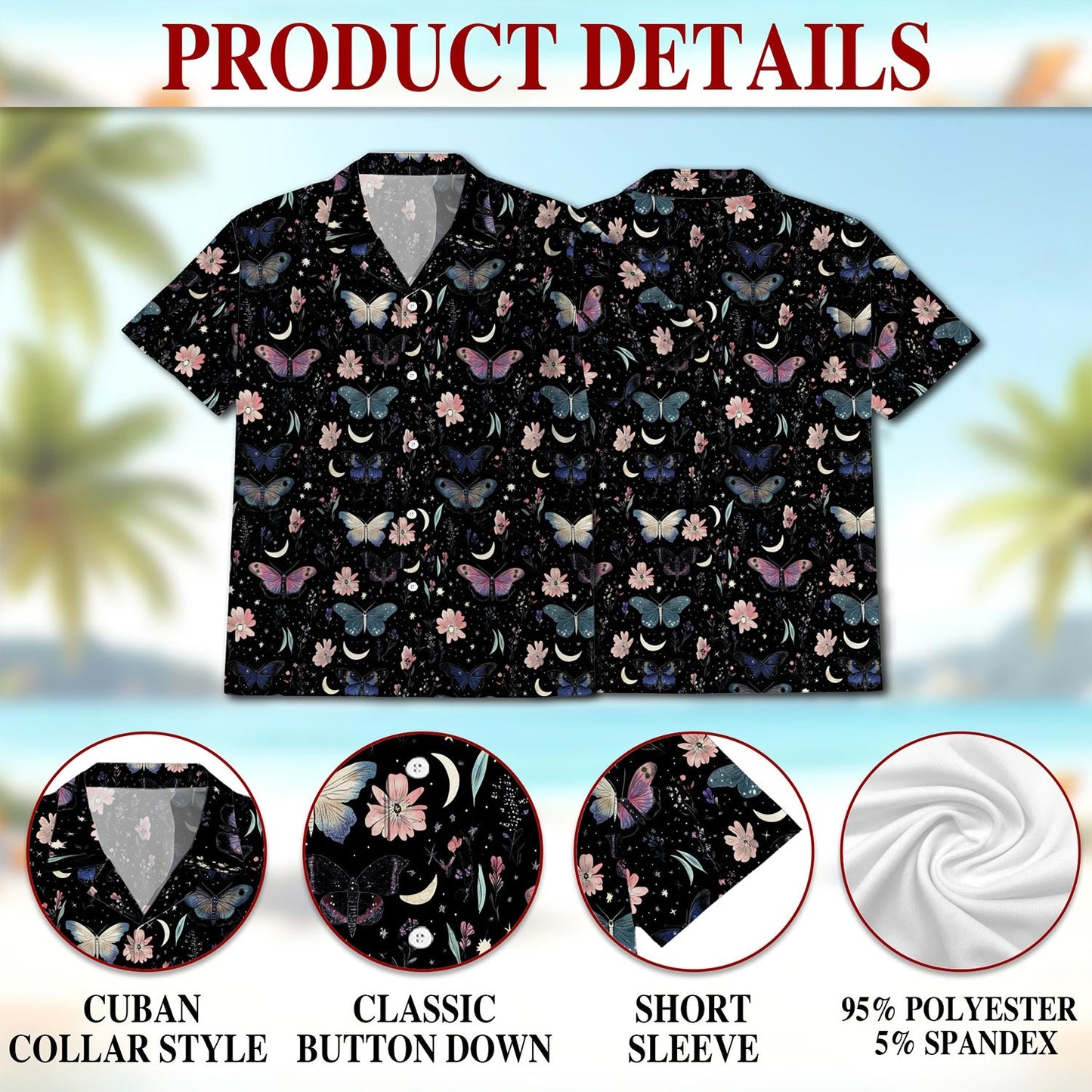 Moon and Flower Hawaiian Shirt for Men, Button Down Aloha Shirt - Azhawaiian