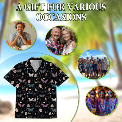 Moon and Flower Hawaiian Shirt for Men, Button Down Aloha Shirt - Azhawaiian