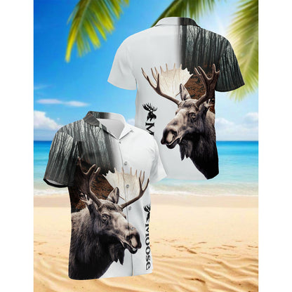 Moose Forest Hawaiian Shirt for Men, Button Down Aloha Shirt - Azhawaiian