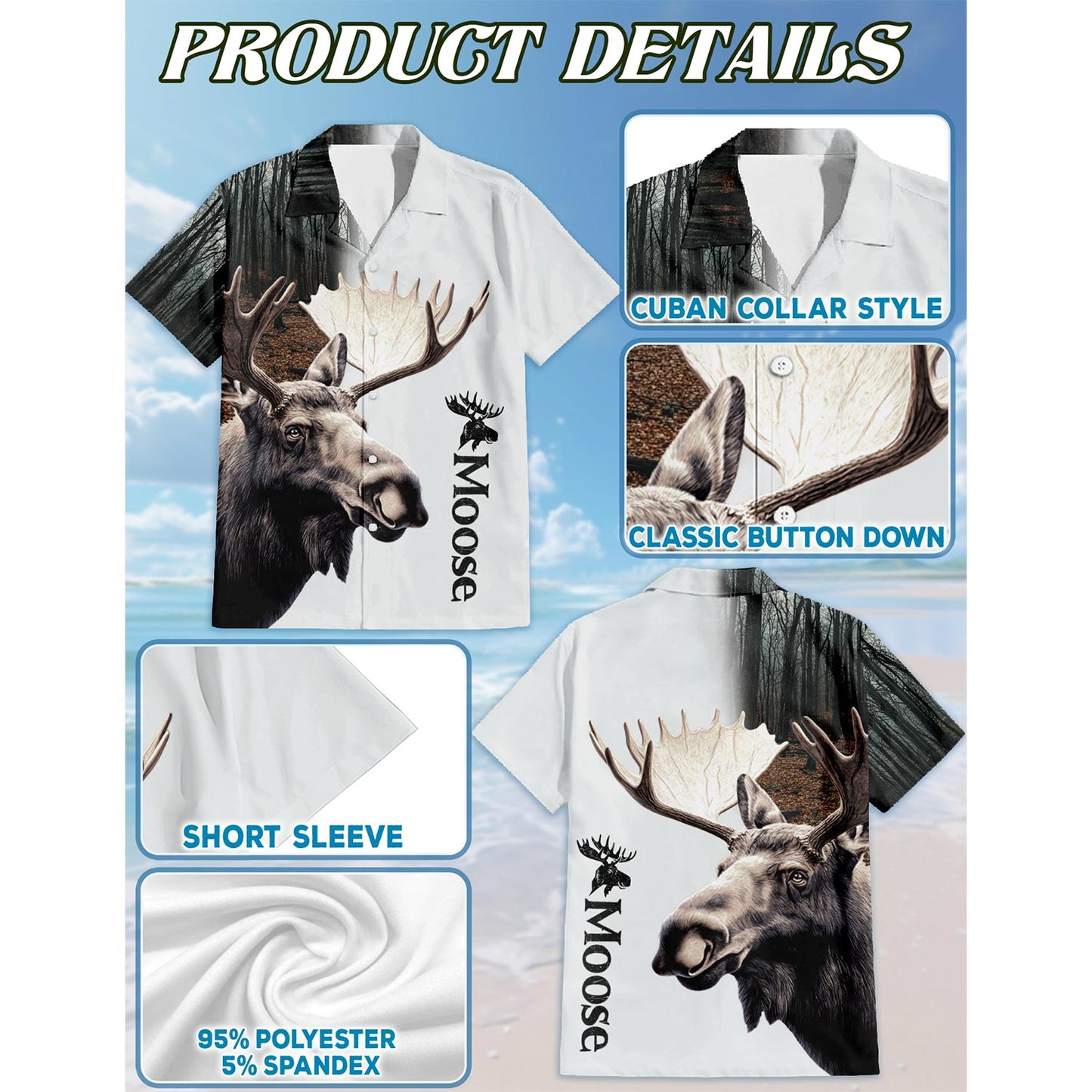 Moose Forest Hawaiian Shirt for Men, Button Down Aloha Shirt - Azhawaiian