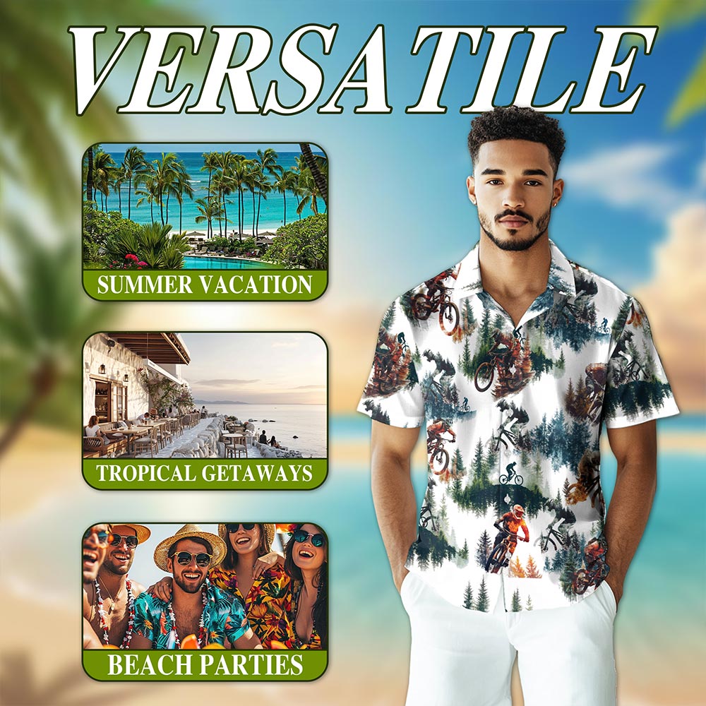 Mountain Biking Hawaiian Shirt for Men, Button Down Aloha Shirt - Azhawaiian