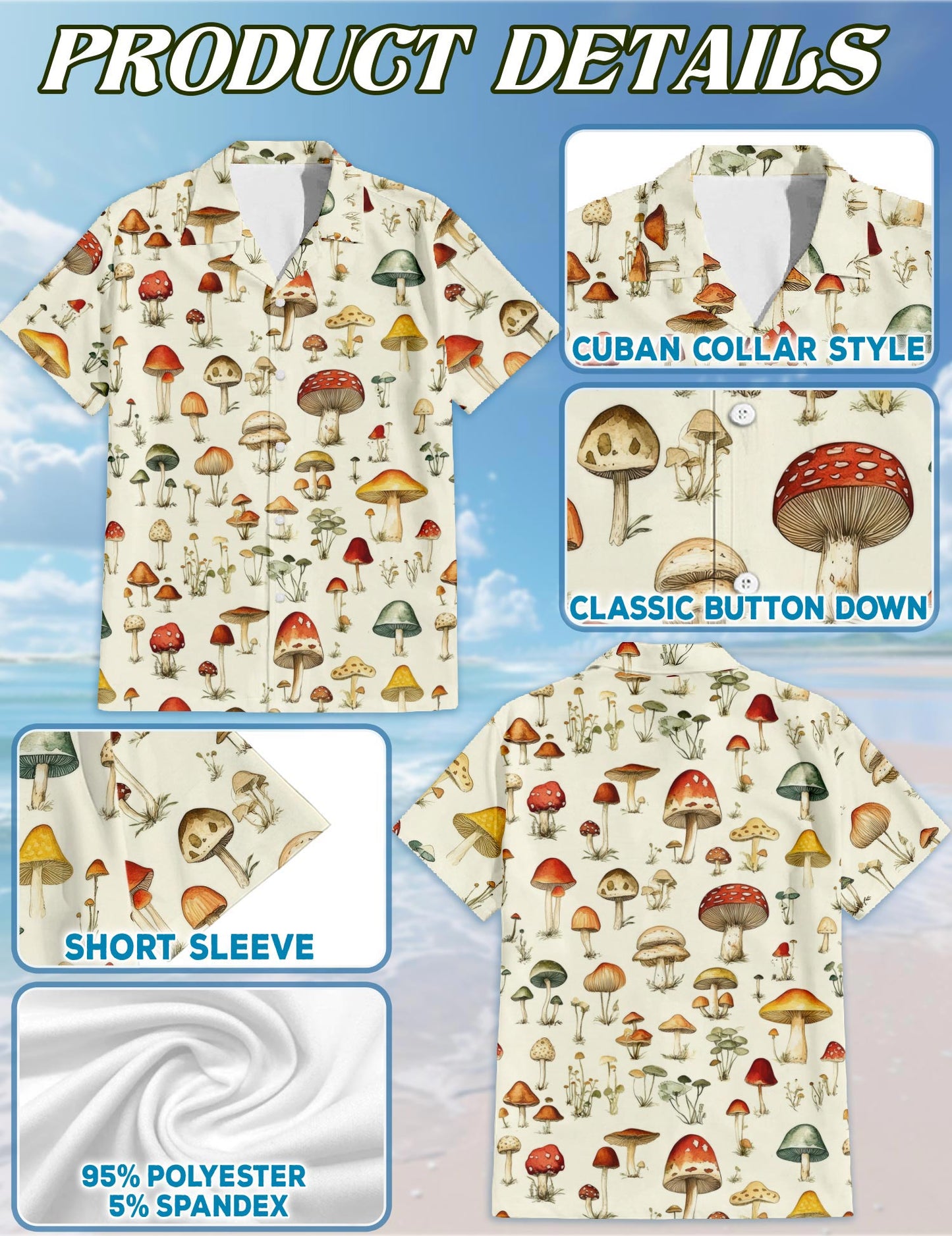Mushroom Hawaiian Shirt for Men, Button Down Aloha Shirt - Azhawaiian