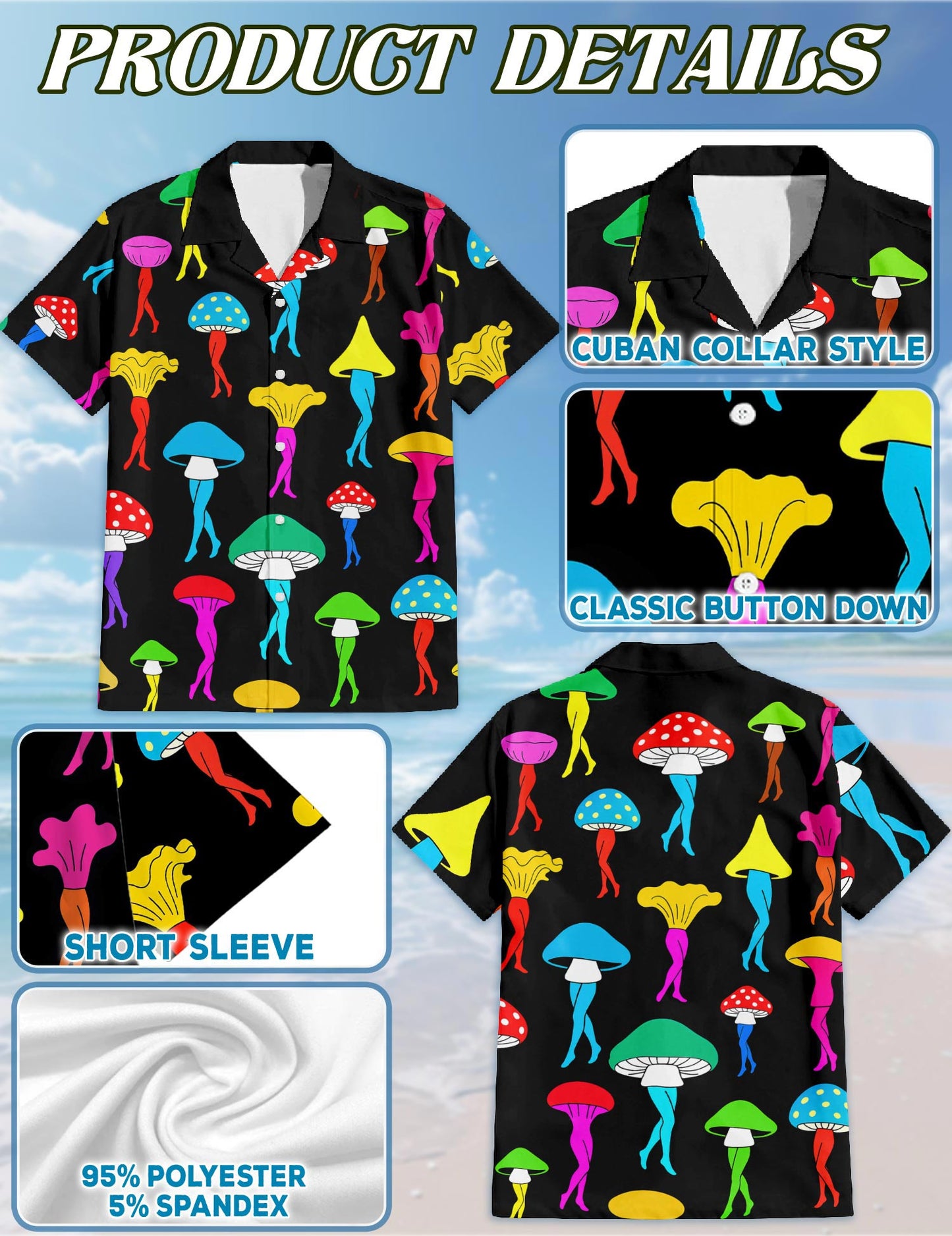 Mushroom Hawaiian Shirt for Men, Button Down Aloha Shirt - Azhawaiian