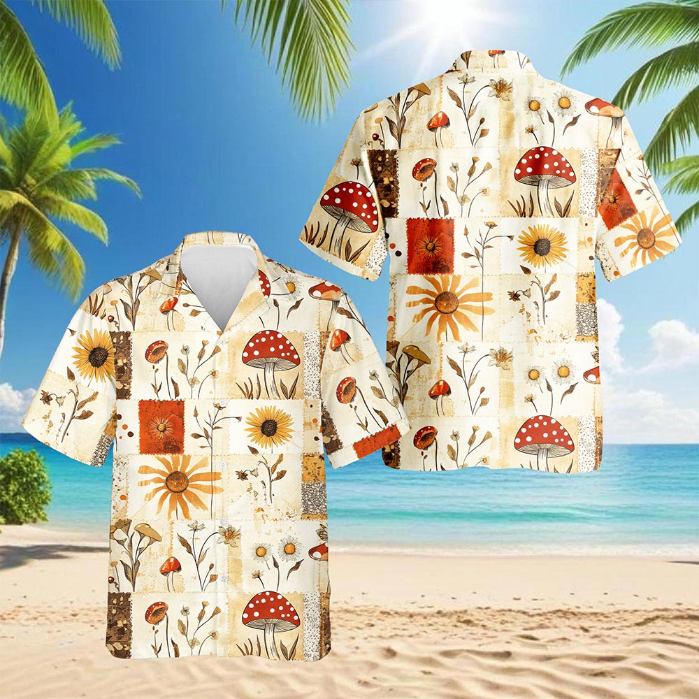 Mushroom Pattern Hawaiian Shirt for Men, Button Down Aloha Shirt - Azhawaiian