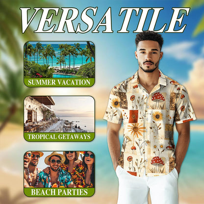 Mushroom Pattern Hawaiian Shirt for Men, Button Down Aloha Shirt - Azhawaiian