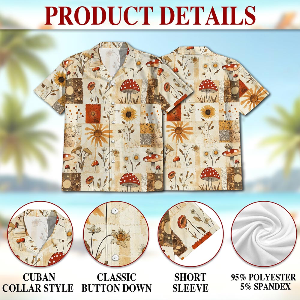 Mushroom Pattern Hawaiian Shirt for Men, Button Down Aloha Shirt - Azhawaiian