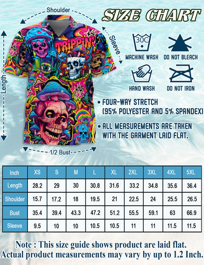 Mushroom Skull Trippy Hawaiian Shirt for Men, Button Down Aloha Shirt - Azhawaiian
