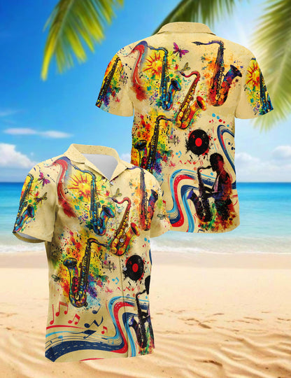 Saxophone Hawaiian Shirt for Men, Music Button Down Aloha Shirt - Azhawaiian