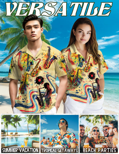 Saxophone Hawaiian Shirt for Men, Music Button Down Aloha Shirt - Azhawaiian