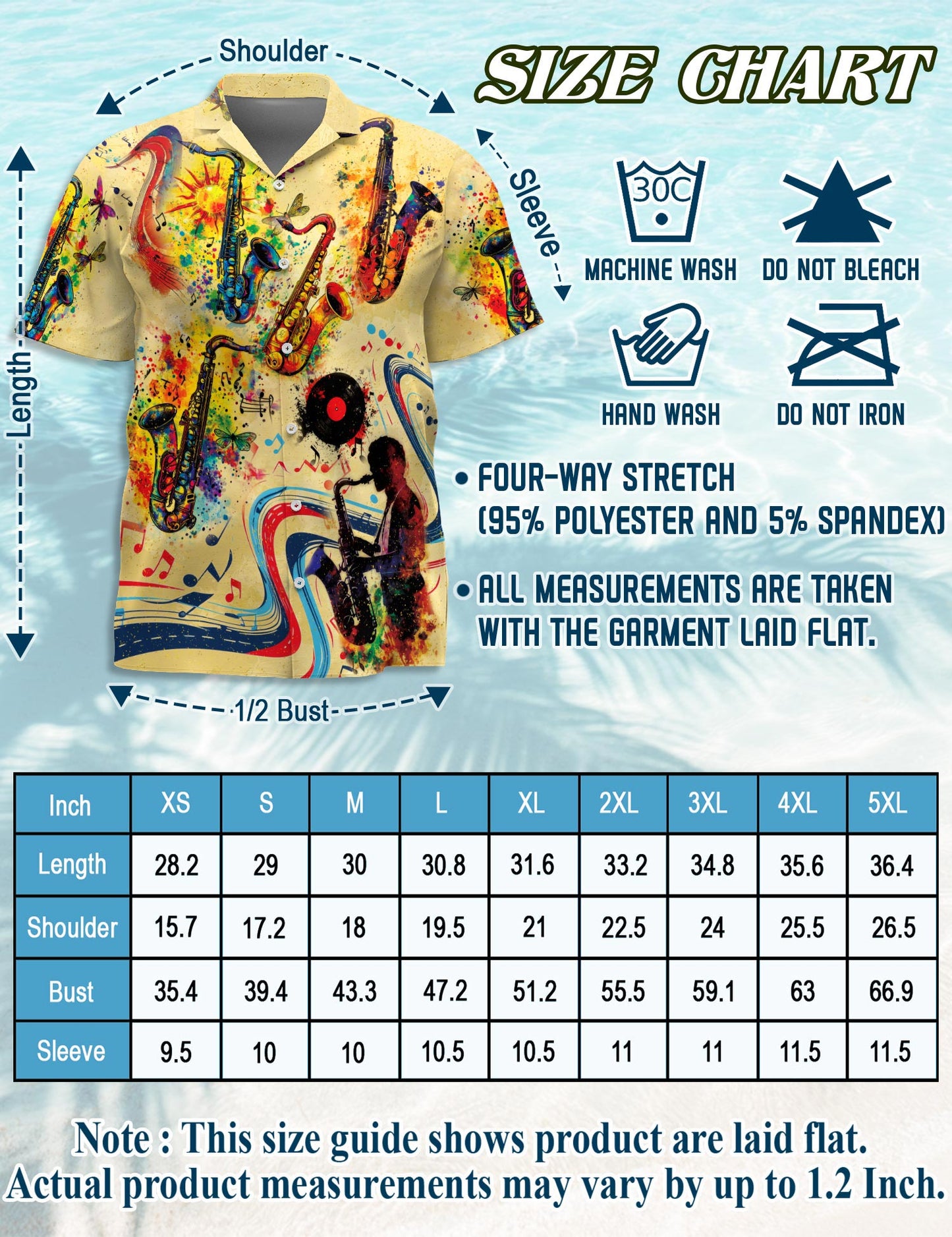 Saxophone Hawaiian Shirt for Men, Music Button Down Aloha Shirt - Azhawaiian
