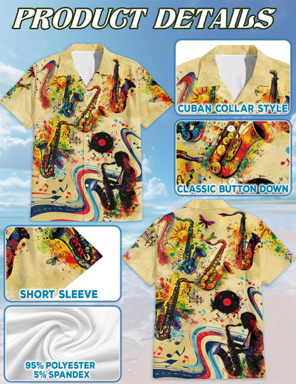 Saxophone Hawaiian Shirt for Men, Music Button Down Aloha Shirt - Azhawaiian