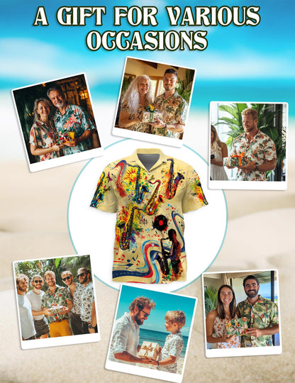 Saxophone Hawaiian Shirt for Men, Music Button Down Aloha Shirt - Azhawaiian