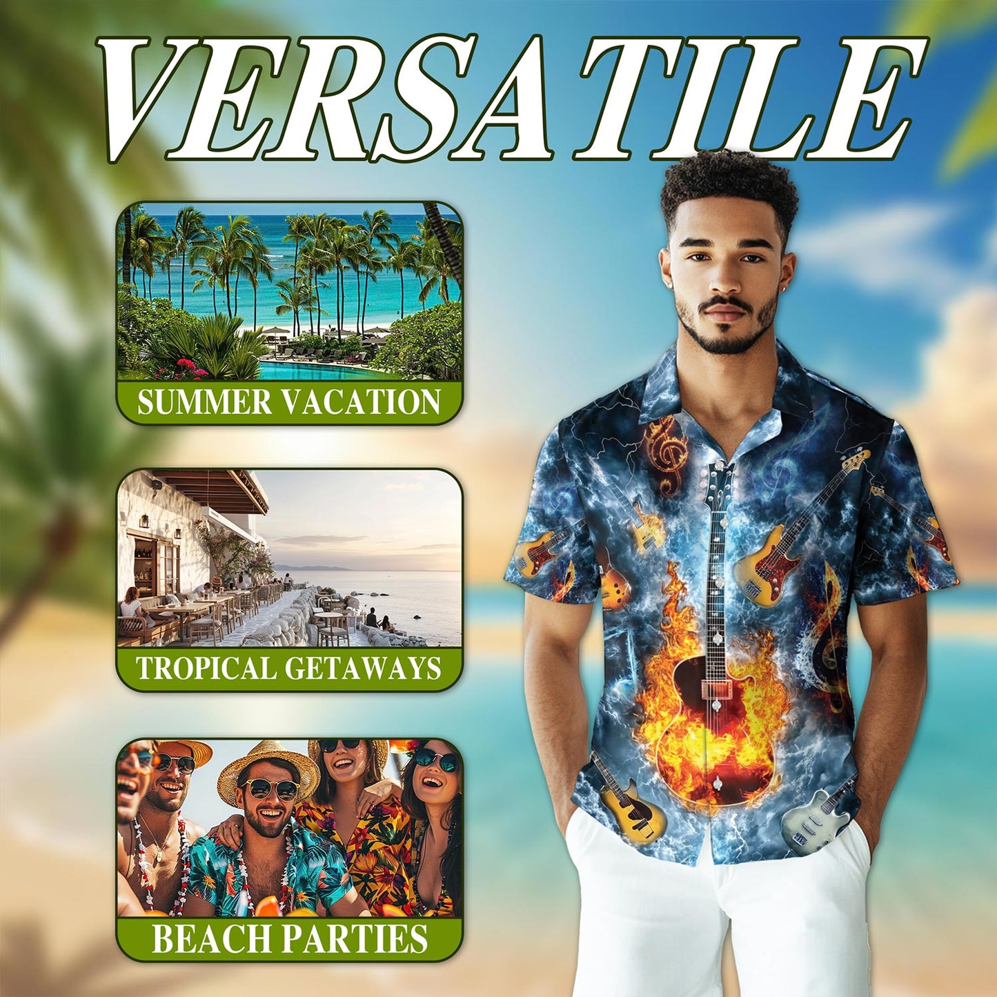Music The Guitar Hawaiian Shirt for Men, Button Down Aloha Shirt - Azhawaiian
