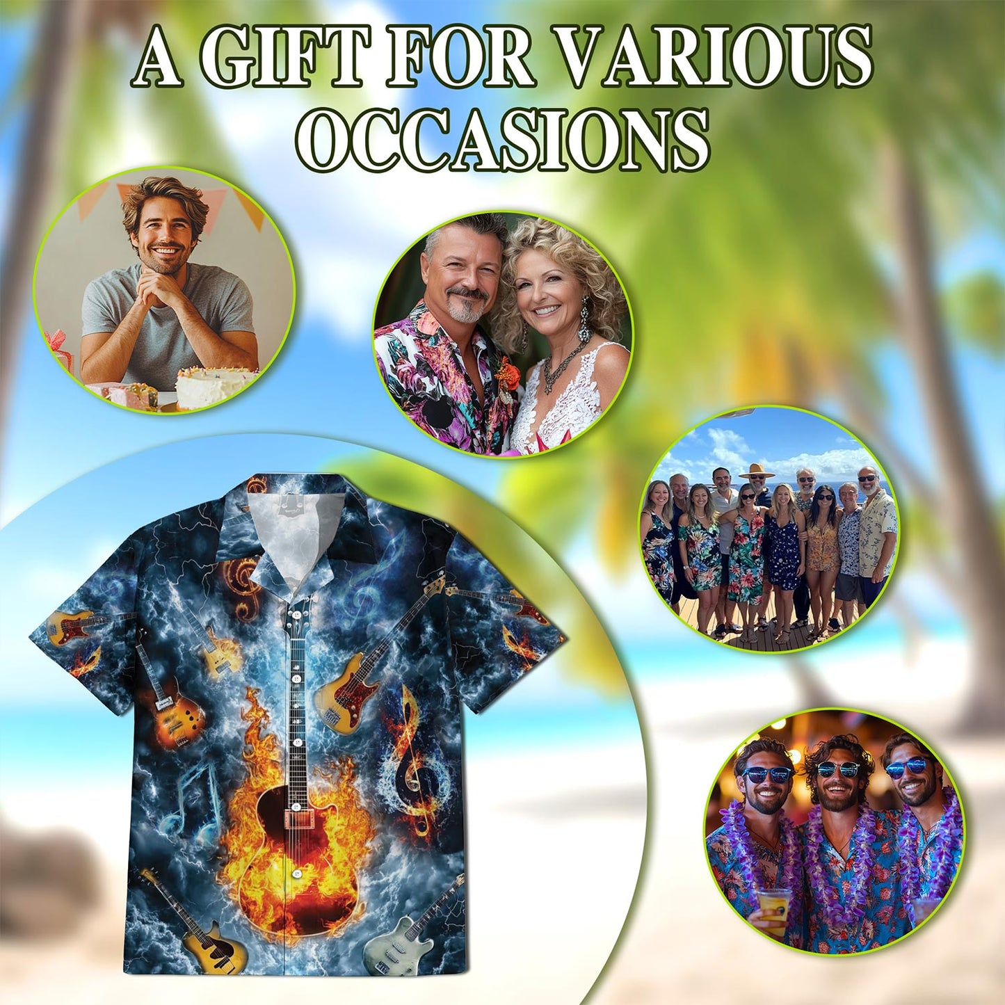 Music The Guitar Hawaiian Shirt for Men, Button Down Aloha Shirt - Azhawaiian