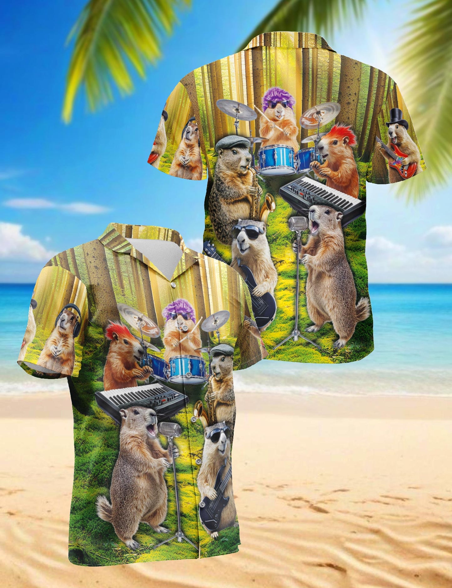 Musical Groundhog Hawaiian Shirt for Men, Button Down Aloha Shirt - Azhawaiian