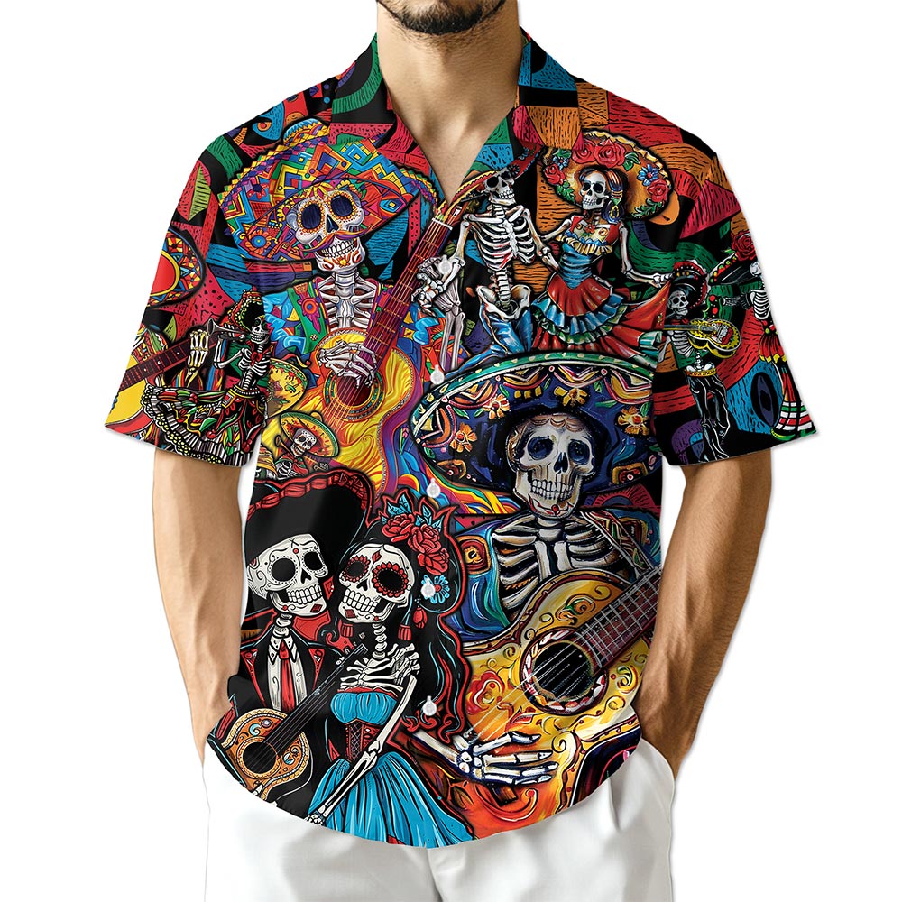 Azhawaiian Musician Skull Hawaiian Shirt for Men