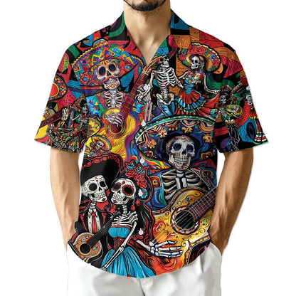 Azhawaiian Musician Skull Hawaiian Shirt for Men