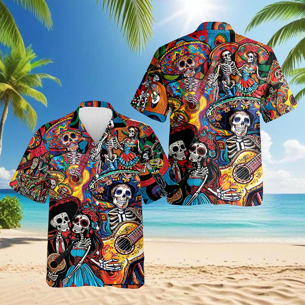 Musician Skull Hawaiian Shirt for Men, Button Down Aloha Shirt - Azhawaiian