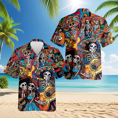 Musician Skull Hawaiian Shirt for Men, Button Down Aloha Shirt - Azhawaiian