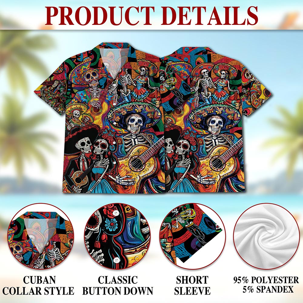 Musician Skull Hawaiian Shirt for Men, Button Down Aloha Shirt - Azhawaiian