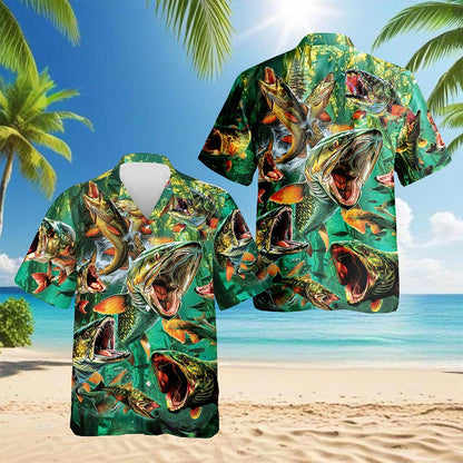 Musky Fishing Hawaiian Shirt for Men, Button Down Aloha Shirt - Azhawaiian
