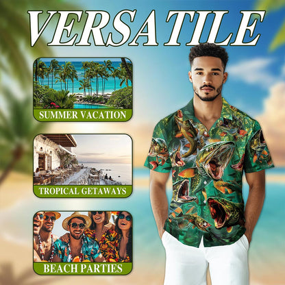 Musky Fishing Hawaiian Shirt for Men, Button Down Aloha Shirt - Azhawaiian