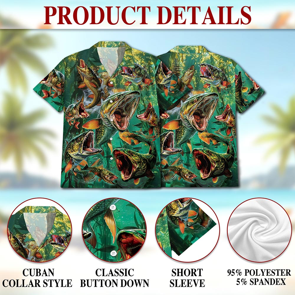 Musky Fishing Hawaiian Shirt for Men, Button Down Aloha Shirt - Azhawaiian