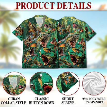 Musky Fishing Hawaiian Shirt for Men, Button Down Aloha Shirt - Azhawaiian