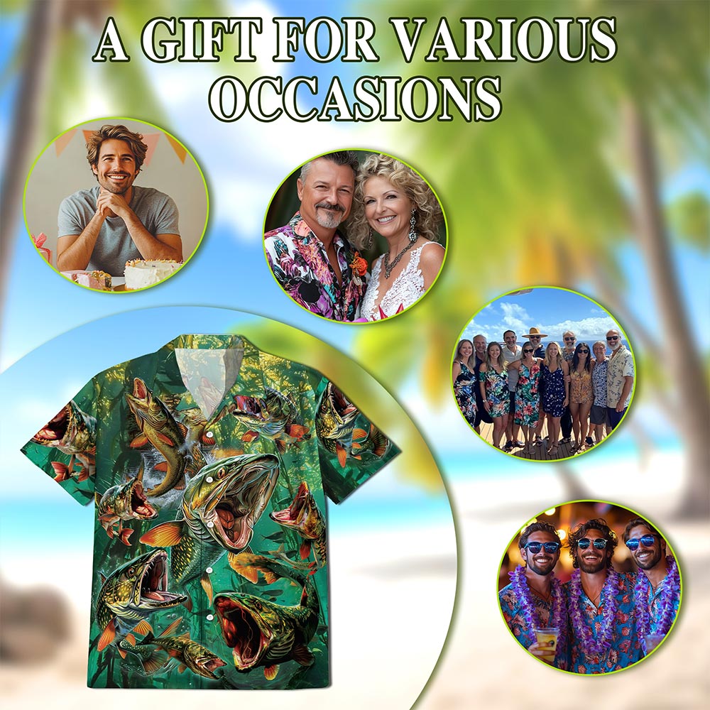 Musky Fishing Hawaiian Shirt for Men, Button Down Aloha Shirt - Azhawaiian