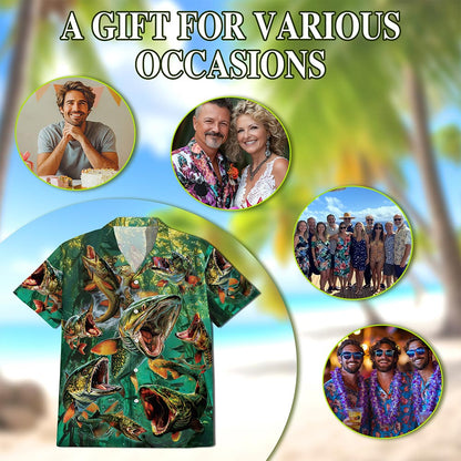 Musky Fishing Hawaiian Shirt for Men, Button Down Aloha Shirt - Azhawaiian